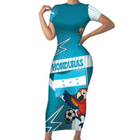 Personalized Honduras Football Family Matching Short Sleeve Bodycon Dress and Hawaiian Shirt Scarlet Macaw Mascot