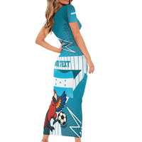 Personalized Honduras Football Family Matching Short Sleeve Bodycon Dress and Hawaiian Shirt Scarlet Macaw Mascot