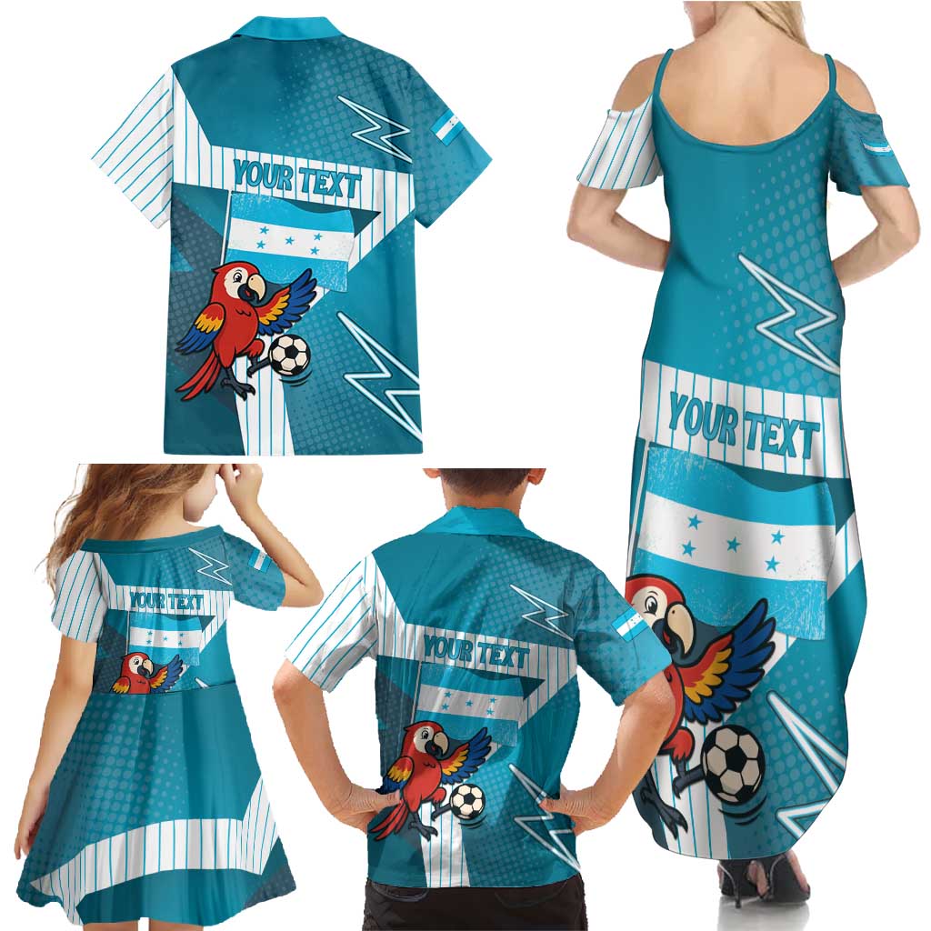 Personalized Honduras Football Family Matching Summer Maxi Dress and Hawaiian Shirt Scarlet Macaw Mascot