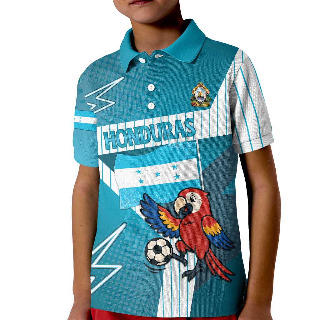 Personalized Honduras Football Kid Polo Shirt Scarlet Macaw Mascot