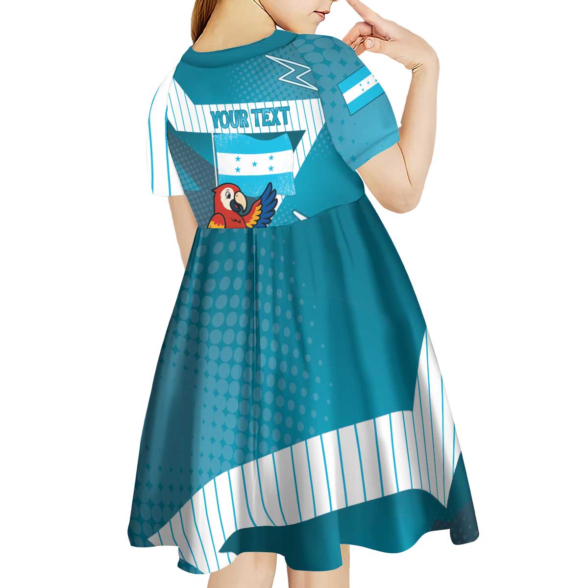 Personalized Honduras Football Kid Short Sleeve Dress Scarlet Macaw Mascot