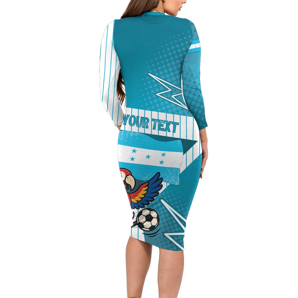 Personalized Honduras Football Long Sleeve Bodycon Dress Scarlet Macaw Mascot