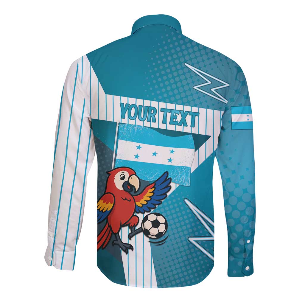 Personalized Honduras Football Long Sleeve Button Shirt Scarlet Macaw Mascot