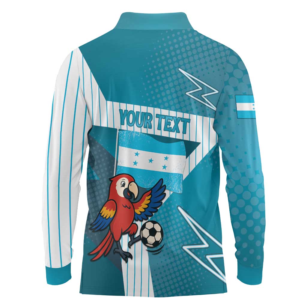 Personalized Honduras Football Long Sleeve Polo Shirt Scarlet Macaw Mascot