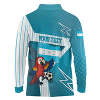 Personalized Honduras Football Long Sleeve Polo Shirt Scarlet Macaw Mascot