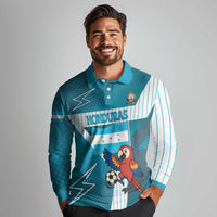 Personalized Honduras Football Long Sleeve Polo Shirt Scarlet Macaw Mascot