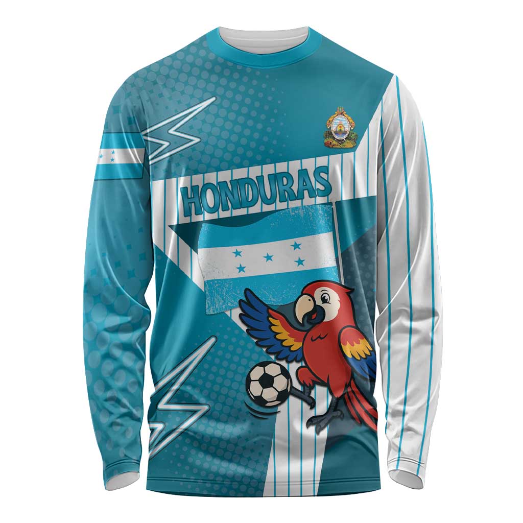Personalized Honduras Football Long Sleeve Shirt Scarlet Macaw Mascot