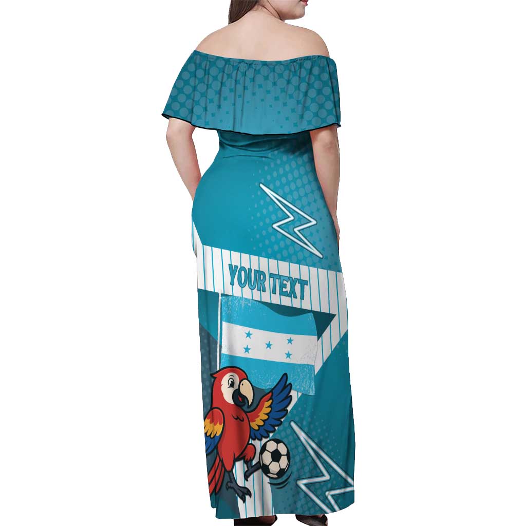 Personalized Honduras Football Off Shoulder Maxi Dress Scarlet Macaw Mascot