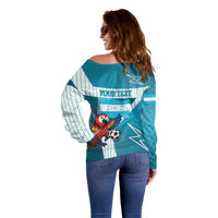 Personalized Honduras Football Off Shoulder Sweater Scarlet Macaw Mascot