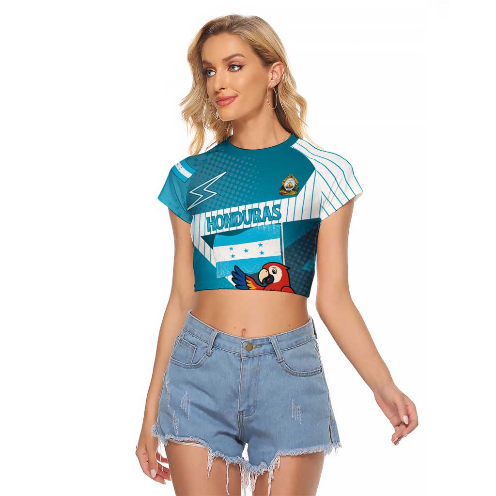 Personalized Honduras Football Raglan Cropped T Shirt Scarlet Macaw Mascot