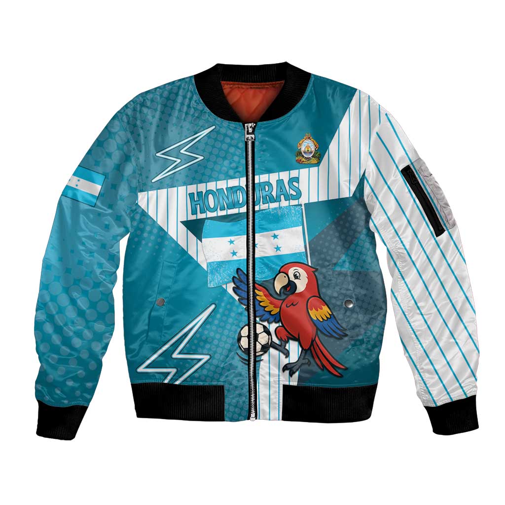 Personalized Honduras Football Sleeve Zip Bomber Jacket Scarlet Macaw Mascot