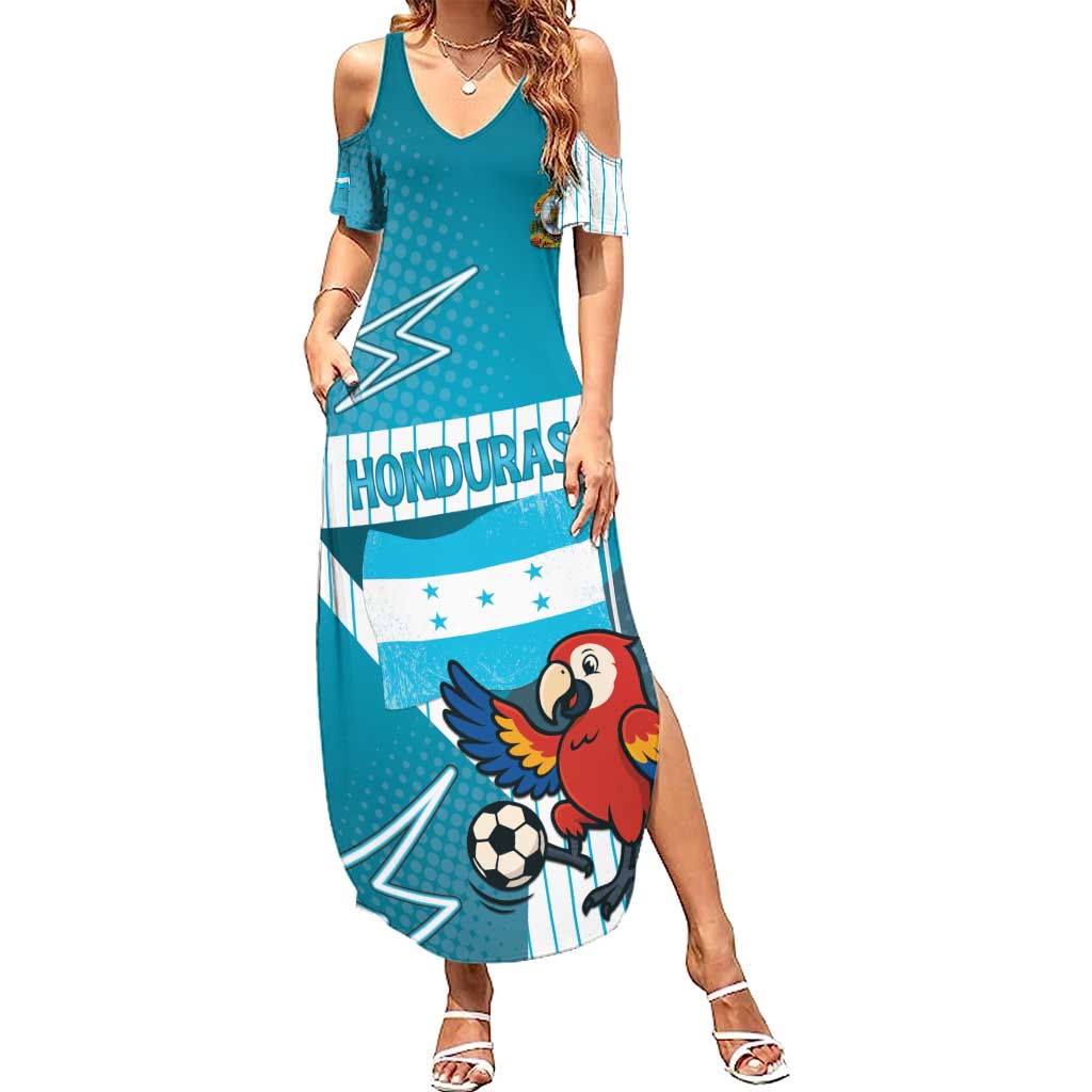 Personalized Honduras Football Summer Maxi Dress Scarlet Macaw Mascot