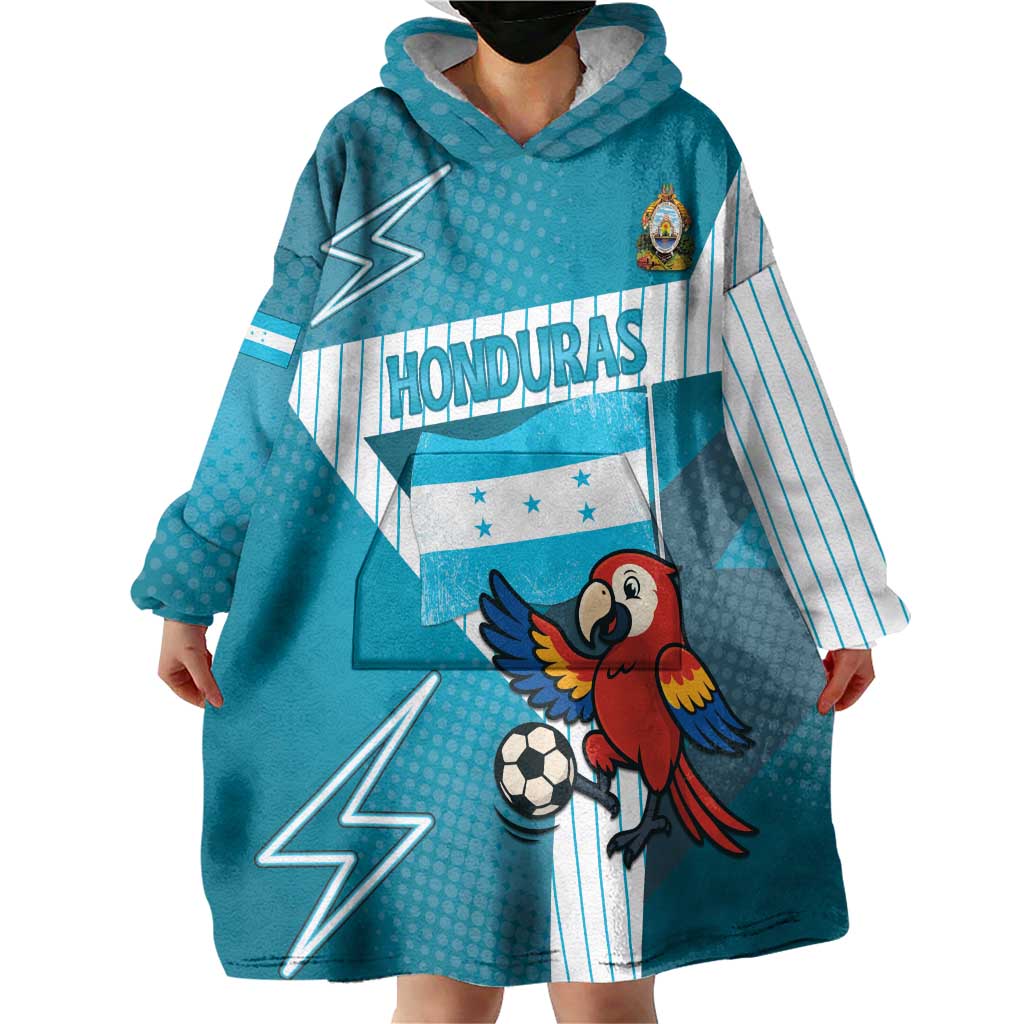 Personalized Honduras Football Wearable Blanket Hoodie Scarlet Macaw Mascot