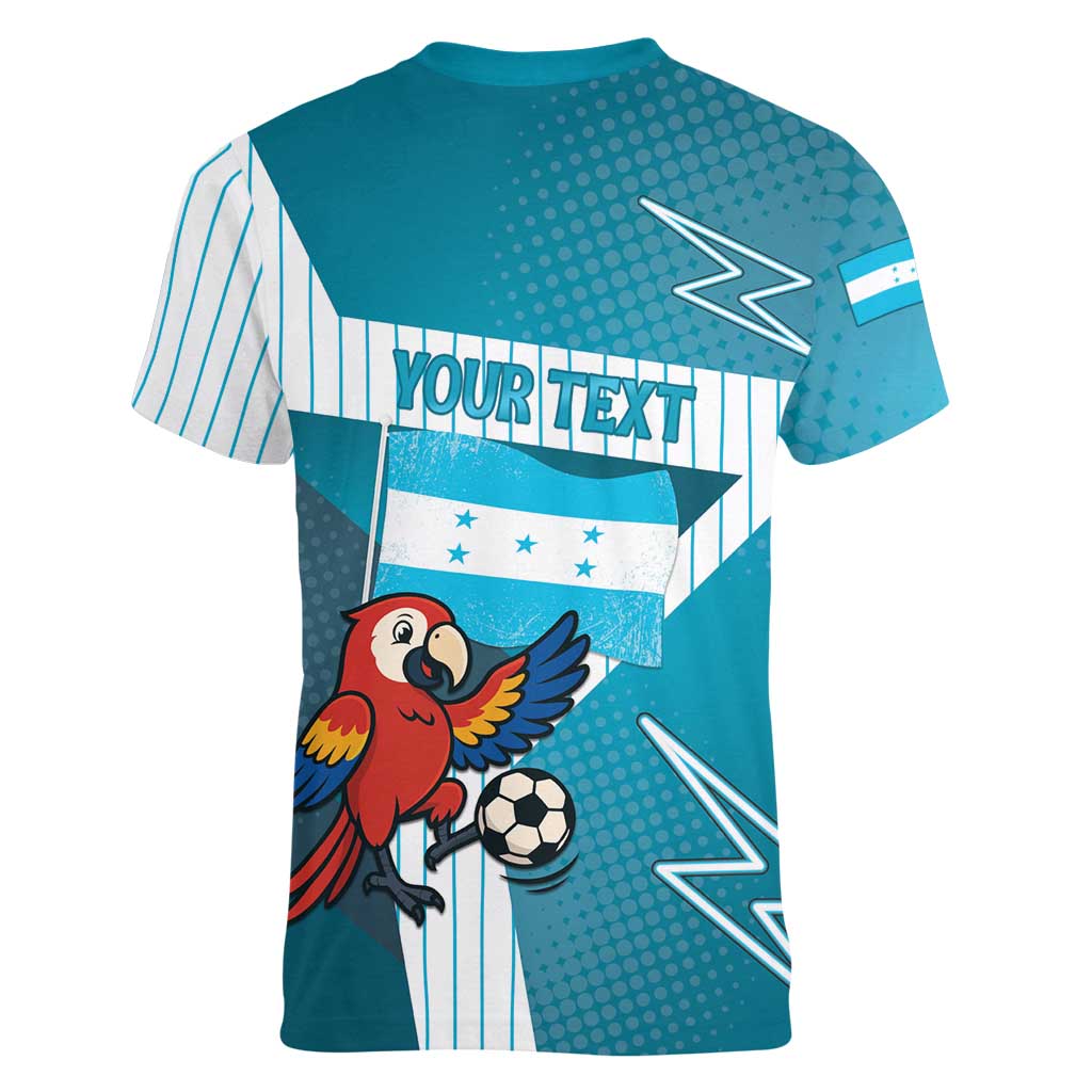Personalized Honduras Football Women V-Neck T-Shirt Scarlet Macaw Mascot