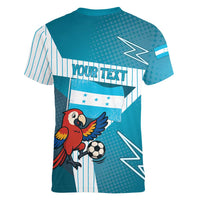 Personalized Honduras Football Women V-Neck T-Shirt Scarlet Macaw Mascot
