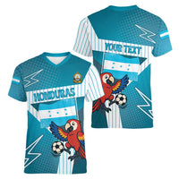 Personalized Honduras Football Women V-Neck T-Shirt Scarlet Macaw Mascot