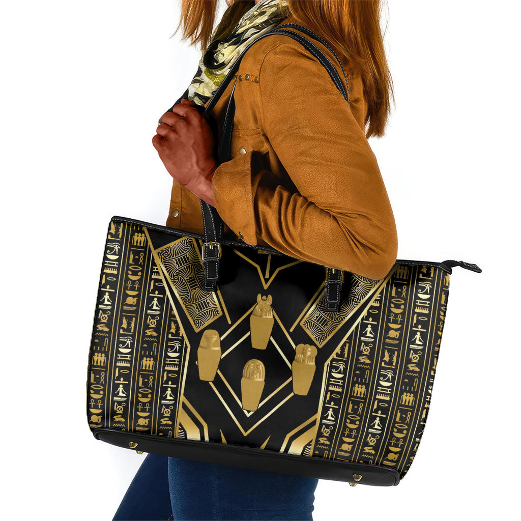 Egypt Canopic Jars Leather Tote Bag Ancient Mythology Four Sons of Horus