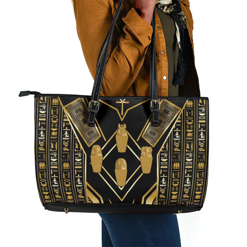 Egypt Canopic Jars Leather Tote Bag Ancient Mythology Four Sons of Horus