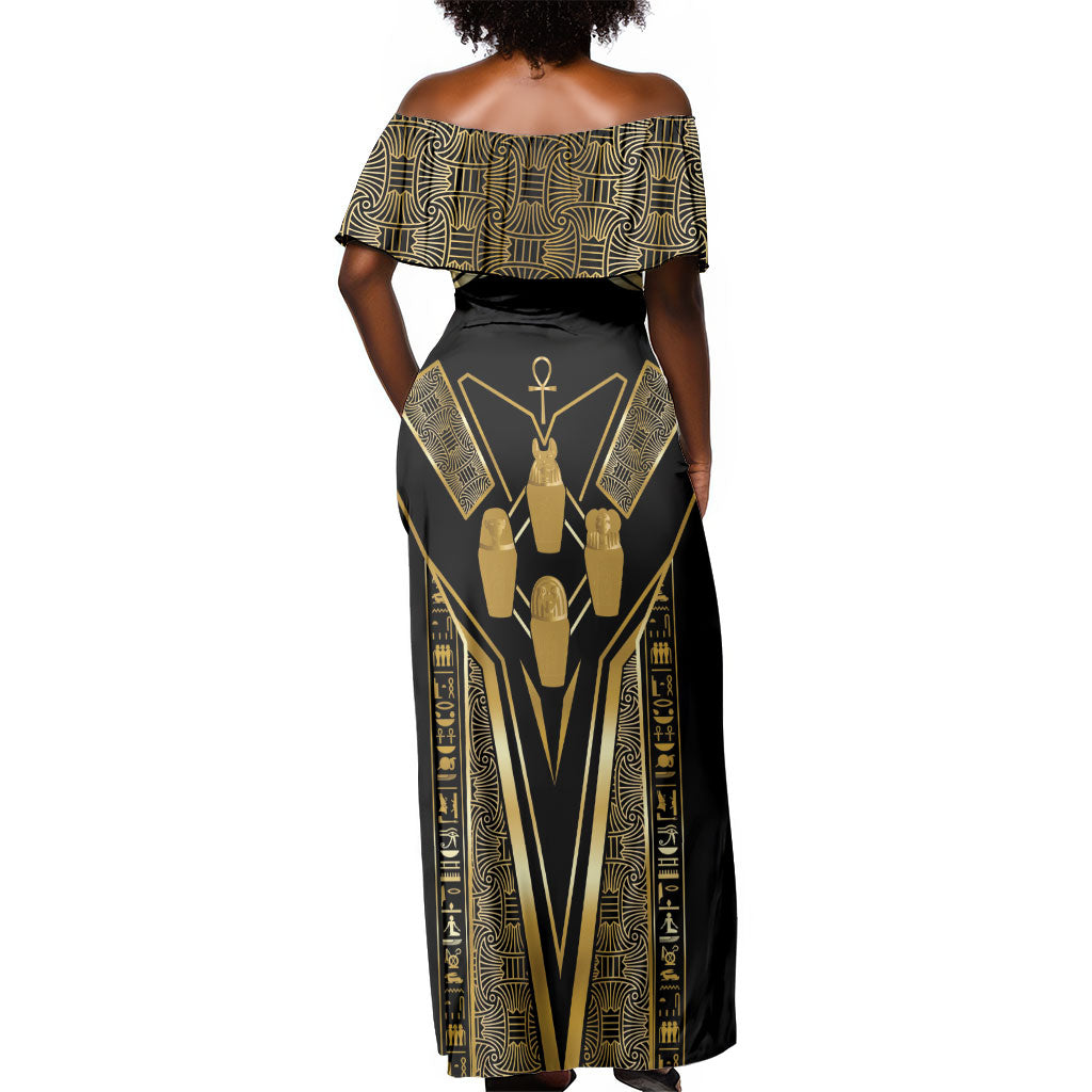 Egypt Canopic Jars Off Shoulder Maxi Dress Ancient Mythology Four Sons of Horus