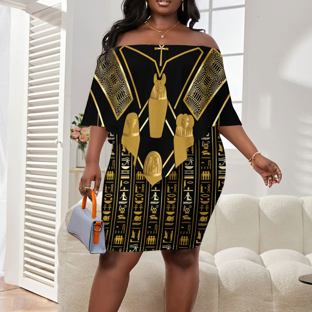 Egypt Canopic Jars Off Shoulder Short Dress Ancient Mythology Four Sons of Horus