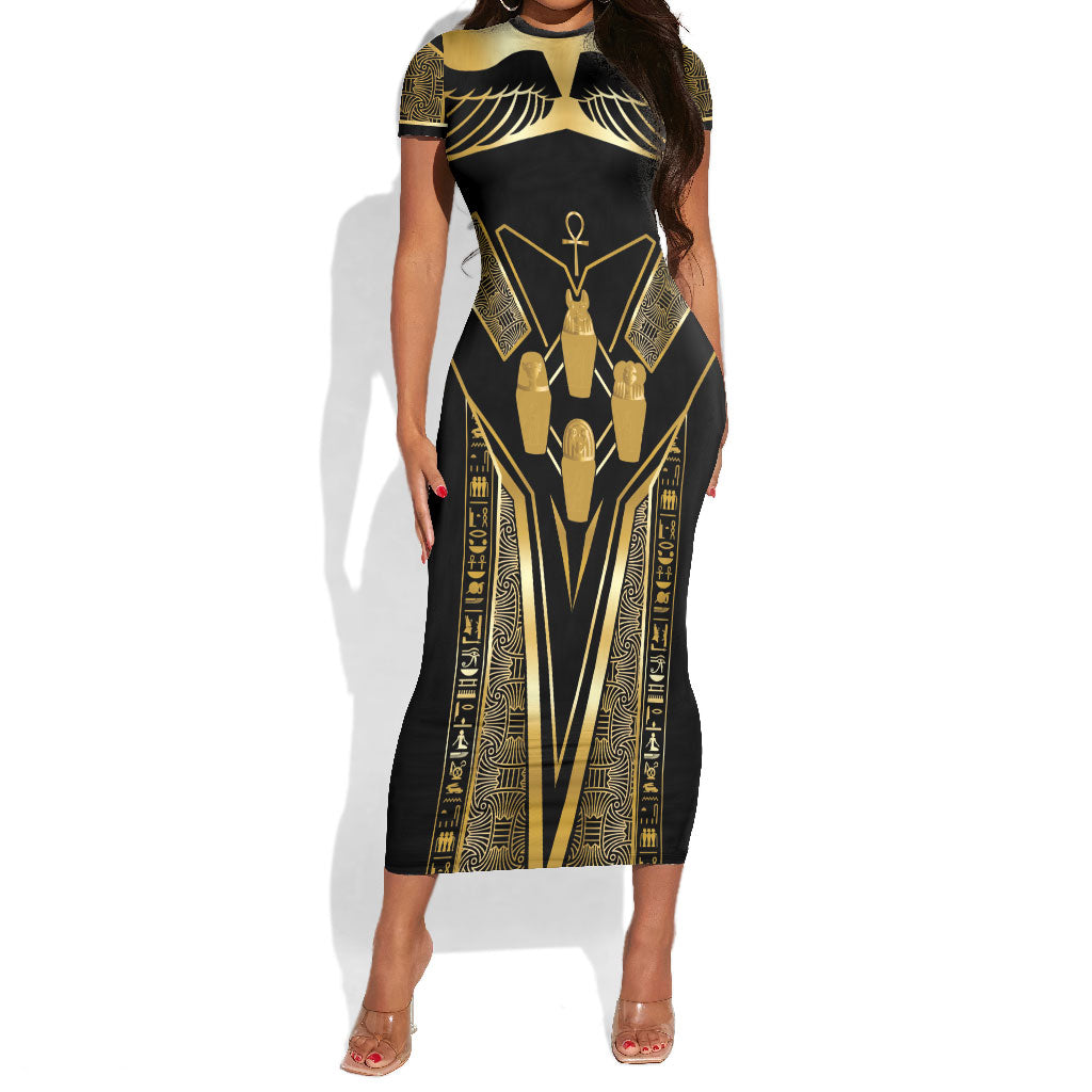 Egypt Canopic Jars Short Sleeve Bodycon Dress Ancient Mythology Four Sons of Horus