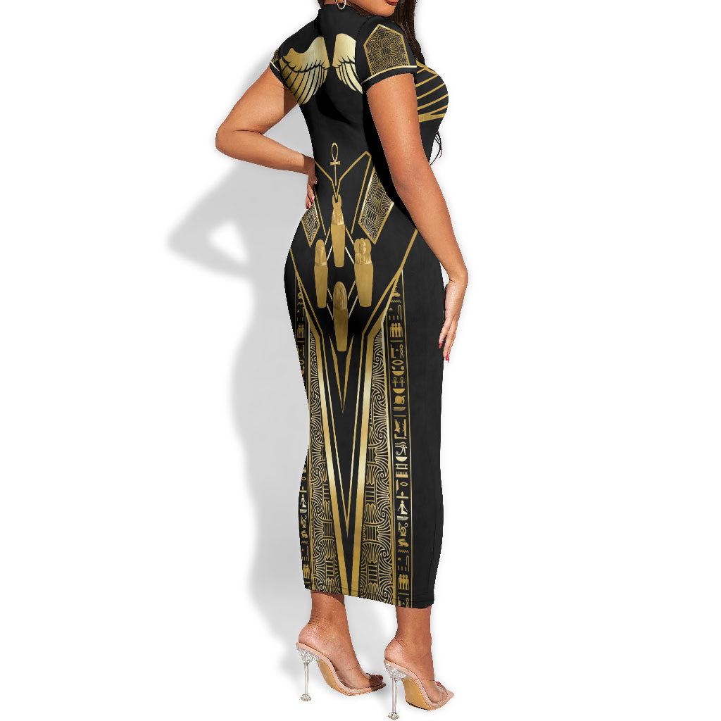 Egypt Canopic Jars Short Sleeve Bodycon Dress Ancient Mythology Four Sons of Horus