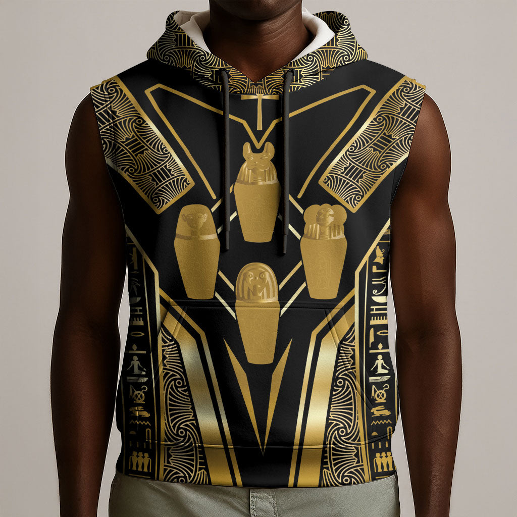 Egypt Canopic Jars Sleeveless Hoodie Ancient Mythology Four Sons of Horus