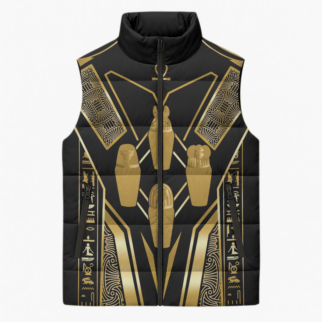Egypt Canopic Jars Sleeveless Puffer Jacket Ancient Mythology Four Sons of Horus