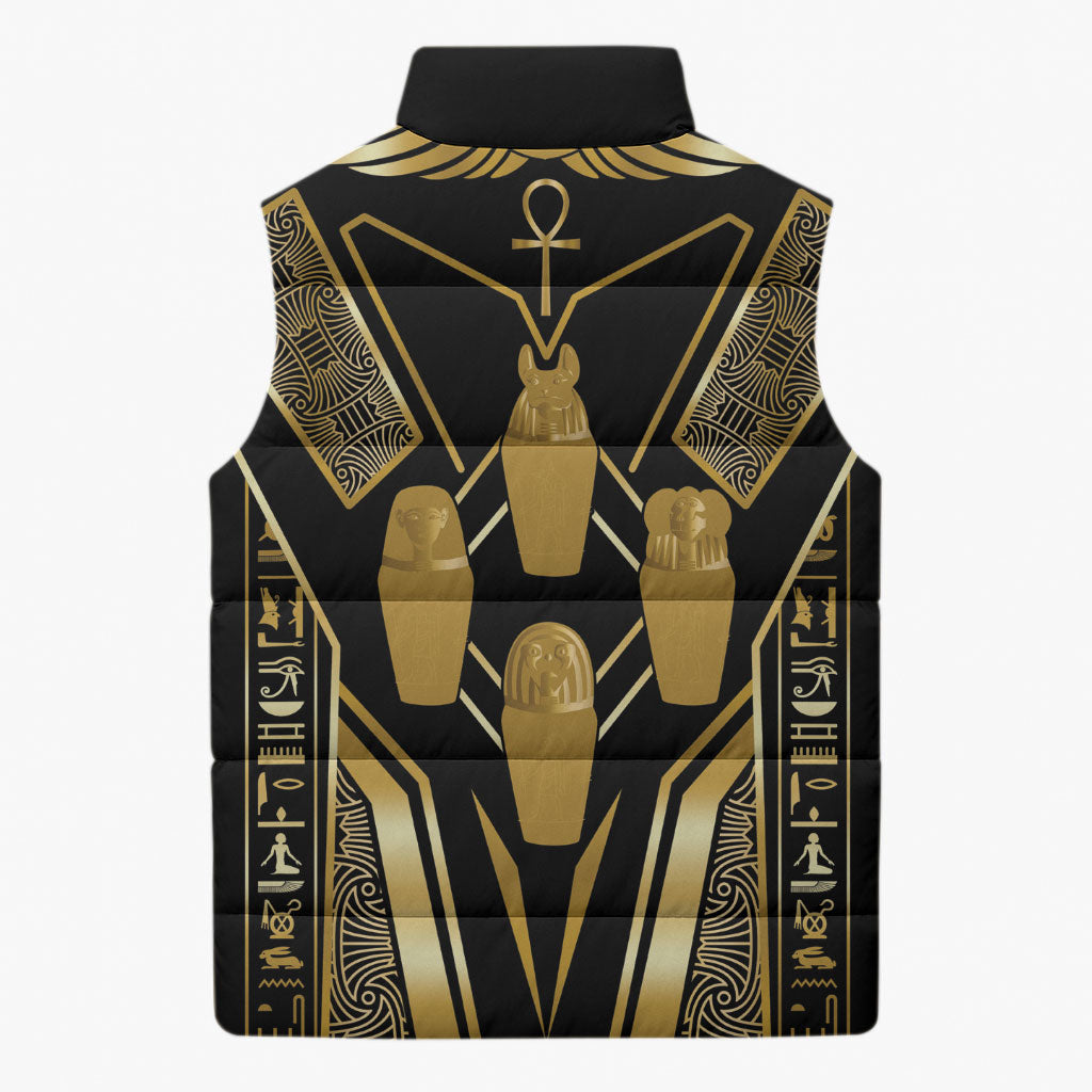 Egypt Canopic Jars Sleeveless Puffer Jacket Ancient Mythology Four Sons of Horus