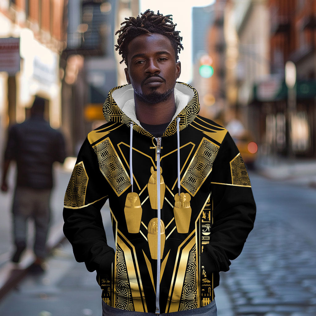Egypt Canopic Jars Zip Hoodie Ancient Mythology Four Sons of Horus