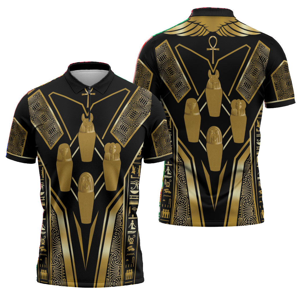 Egypt Canopic Jars Zipper Polo Shirt Ancient Mythology Four Sons of Horus