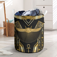 Egypt Winged Sun Laundry Basket Ancient Mythology Golden Ankh