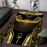 Egypt Winged Sun Area Rug Ancient Mythology Golden Ankh