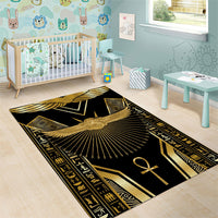 Egypt Winged Sun Area Rug Ancient Mythology Golden Ankh