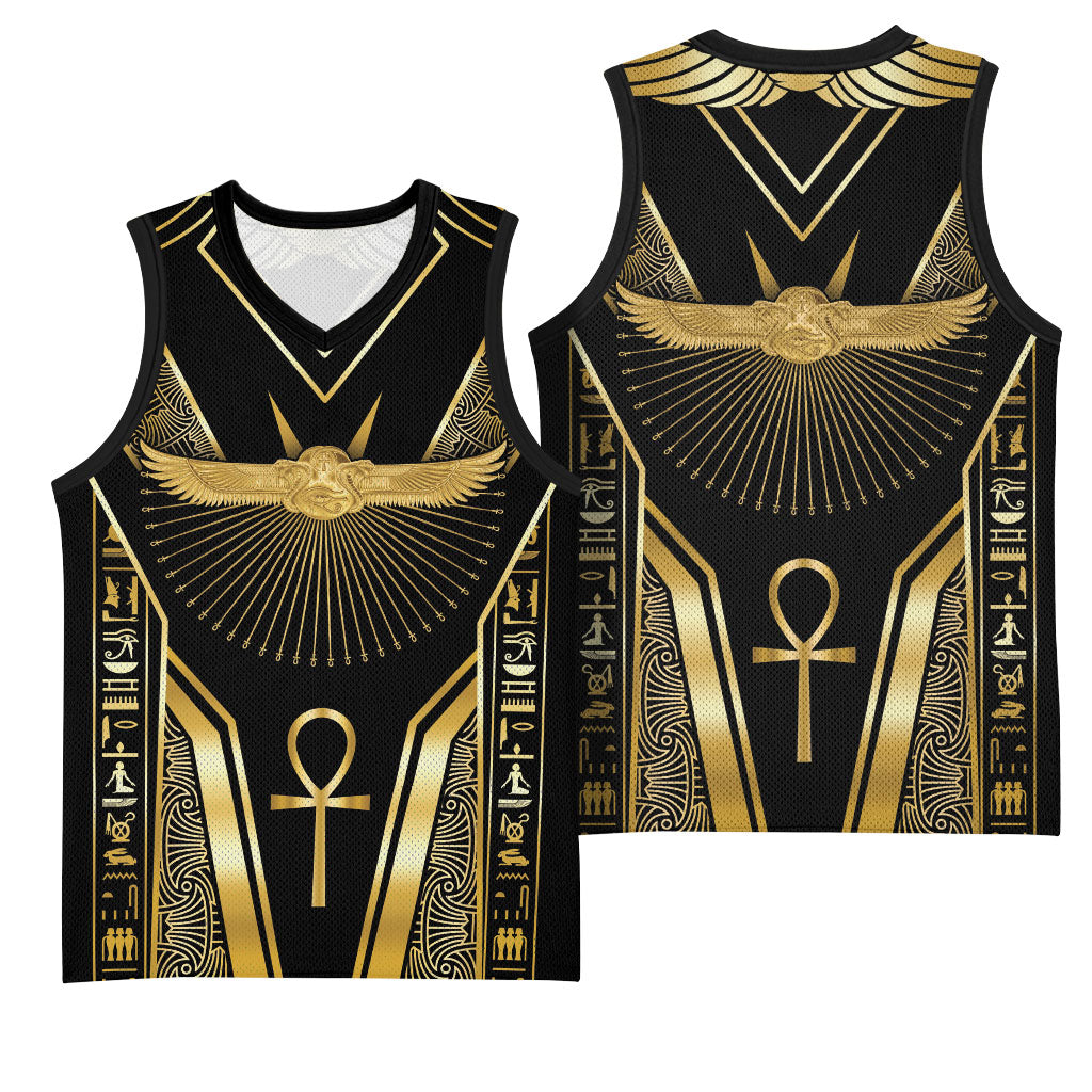 Egypt Winged Sun Basketball Jersey Ancient Mythology Golden Ankh