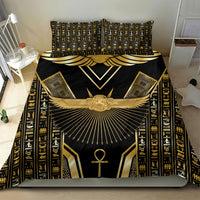 Egypt Winged Sun Bedding Set Ancient Mythology Golden Ankh