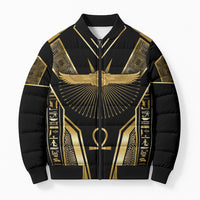 Egypt Winged Sun Bomber Puffer Jacket Ancient Mythology Golden Ankh