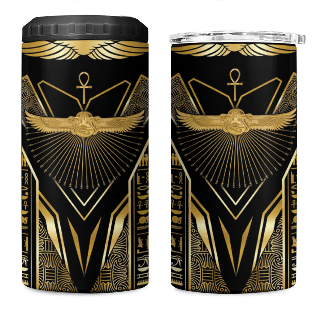 Egypt Winged Sun 4 in 1 Can Cooler Tumbler Ancient Mythology Golden Ankh