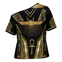 Egypt Winged Sun Cross Shoulder Shirt Ancient Mythology Golden Ankh