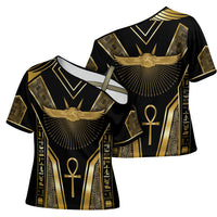 Egypt Winged Sun Cross Shoulder Shirt Ancient Mythology Golden Ankh