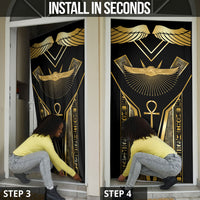 Egypt Winged Sun Door Cover Ancient Mythology Golden Ankh