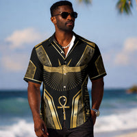 Egypt Winged Sun Hawaiian Shirt Ancient Mythology Golden Ankh DT05