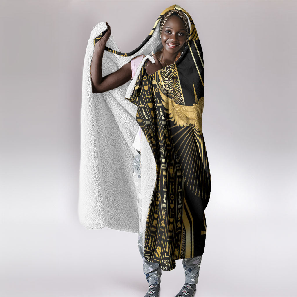 Egypt Winged Sun Hooded Blanket Ancient Mythology Golden Ankh