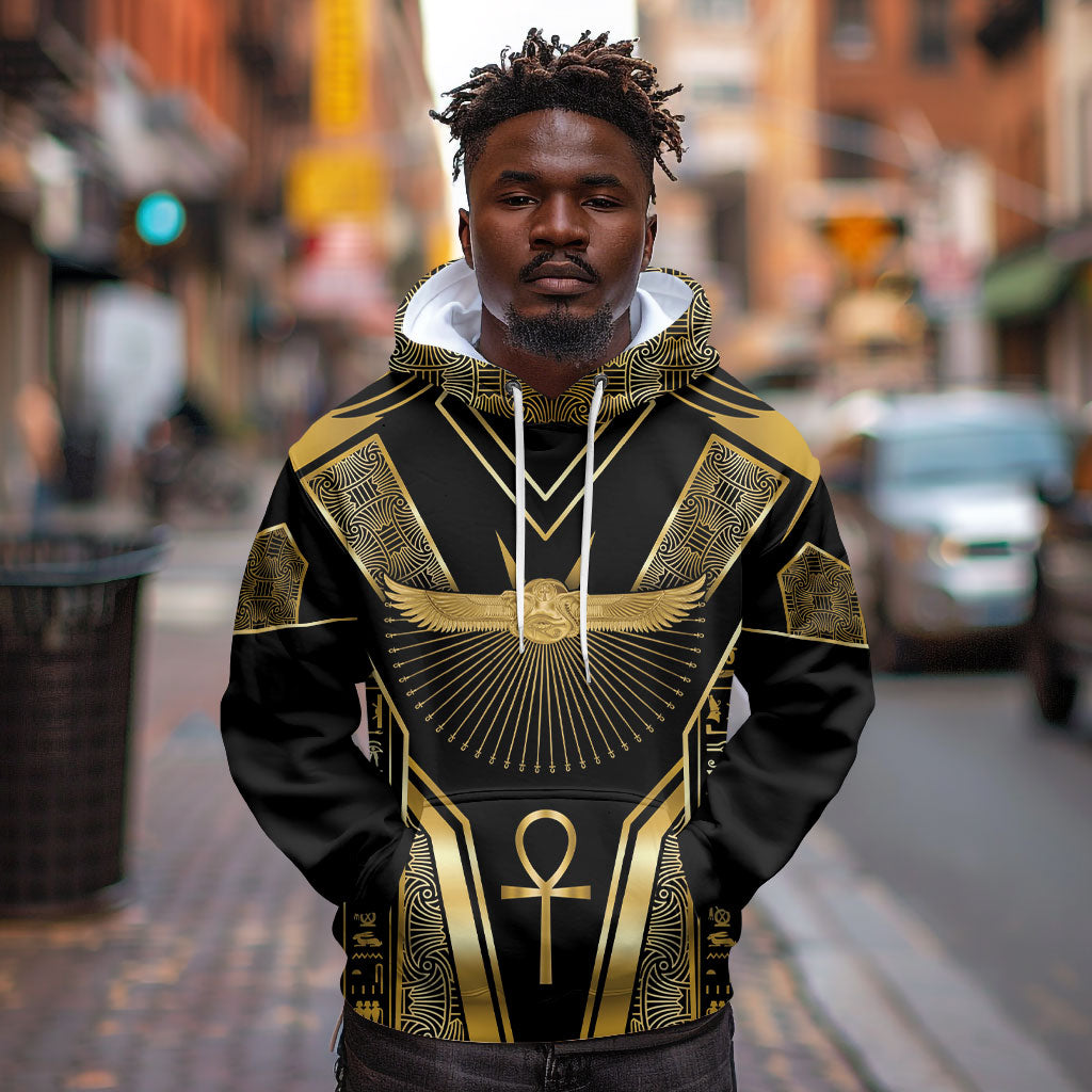 Egypt Winged Sun Hoodie Ancient Mythology Golden Ankh