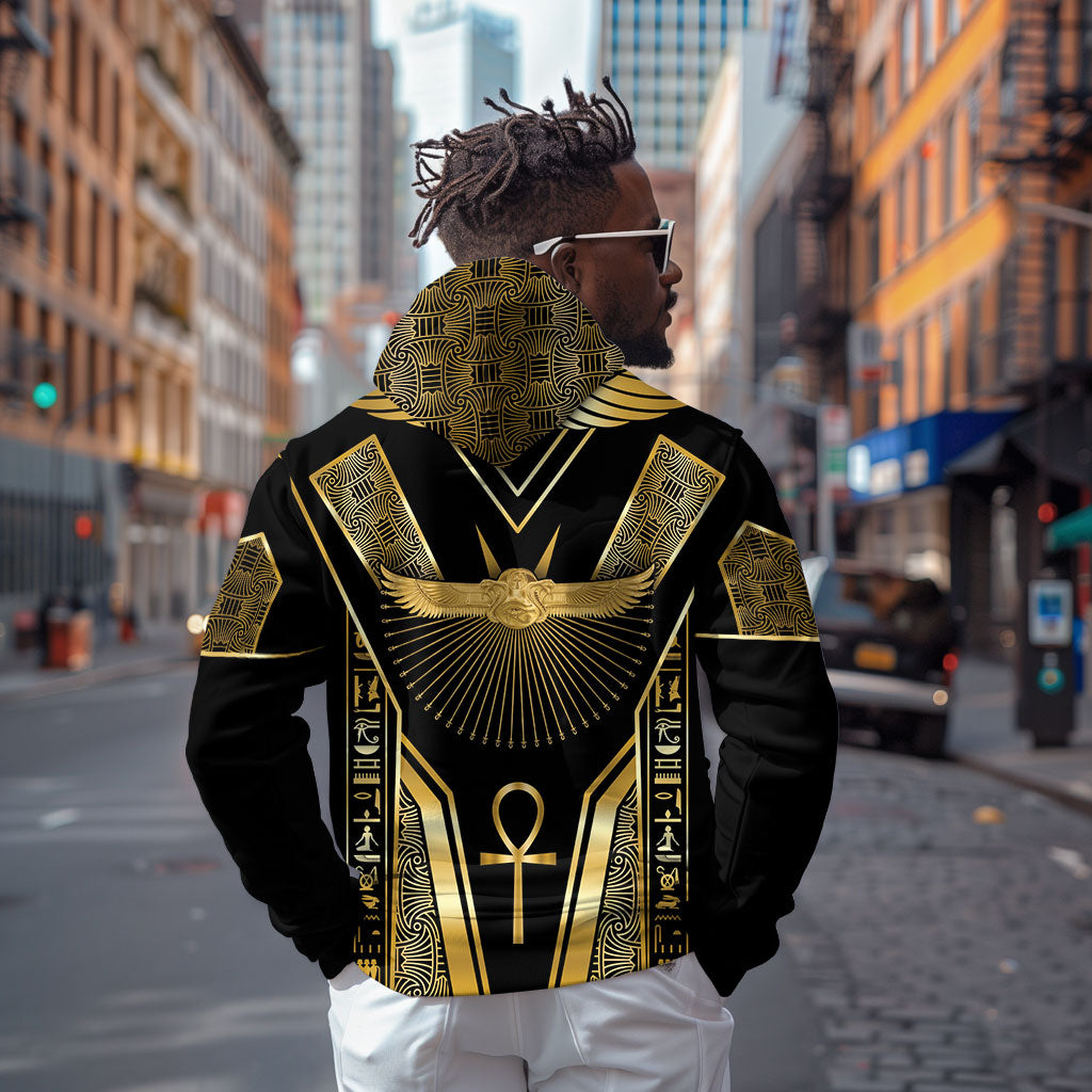 Egypt Winged Sun Hoodie Ancient Mythology Golden Ankh