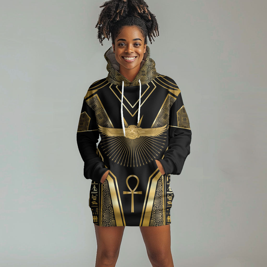Egypt Winged Sun Hoodie Dress Ancient Mythology Golden Ankh