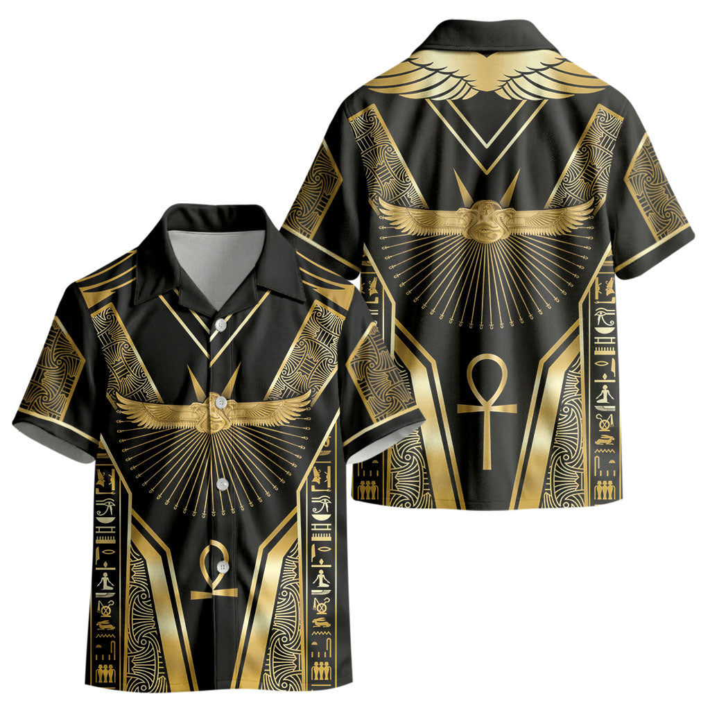 Egypt Winged Sun Kid Hawaiian Shirt Ancient Mythology Golden Ankh DT05