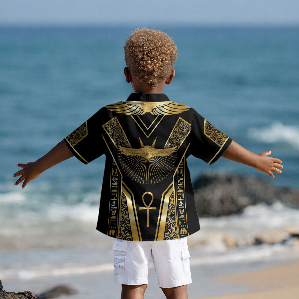 Egypt Winged Sun Kid Hawaiian Shirt Ancient Mythology Golden Ankh DT05