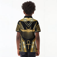 Egypt Winged Sun Kid Polo Shirt Ancient Mythology Golden Ankh