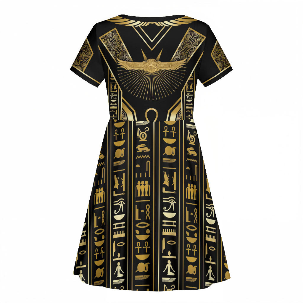 Egypt Winged Sun Kid Short Sleeve Dress Ancient Mythology Golden Ankh
